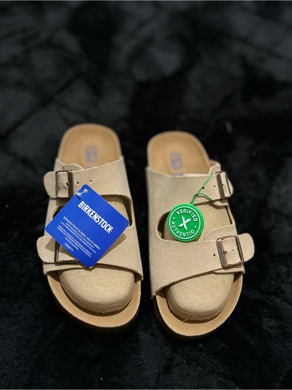 Birkenstock Arizona Two-Strap Sandals in Beige Suede size 8-8.5